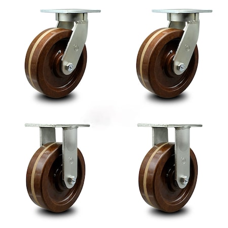 Service Caster 12 Inch Heavy Duty High Temp Phenolic Wheel Caster Swivel 2 Rigid, 4PK SCC-KP92S1230-PHRHT-2-R-2